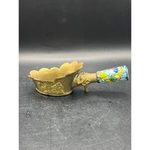 VTG Cloisonne & Brass Design Coal Pan w/ Enamel Handle-5"‎ Long-Oval